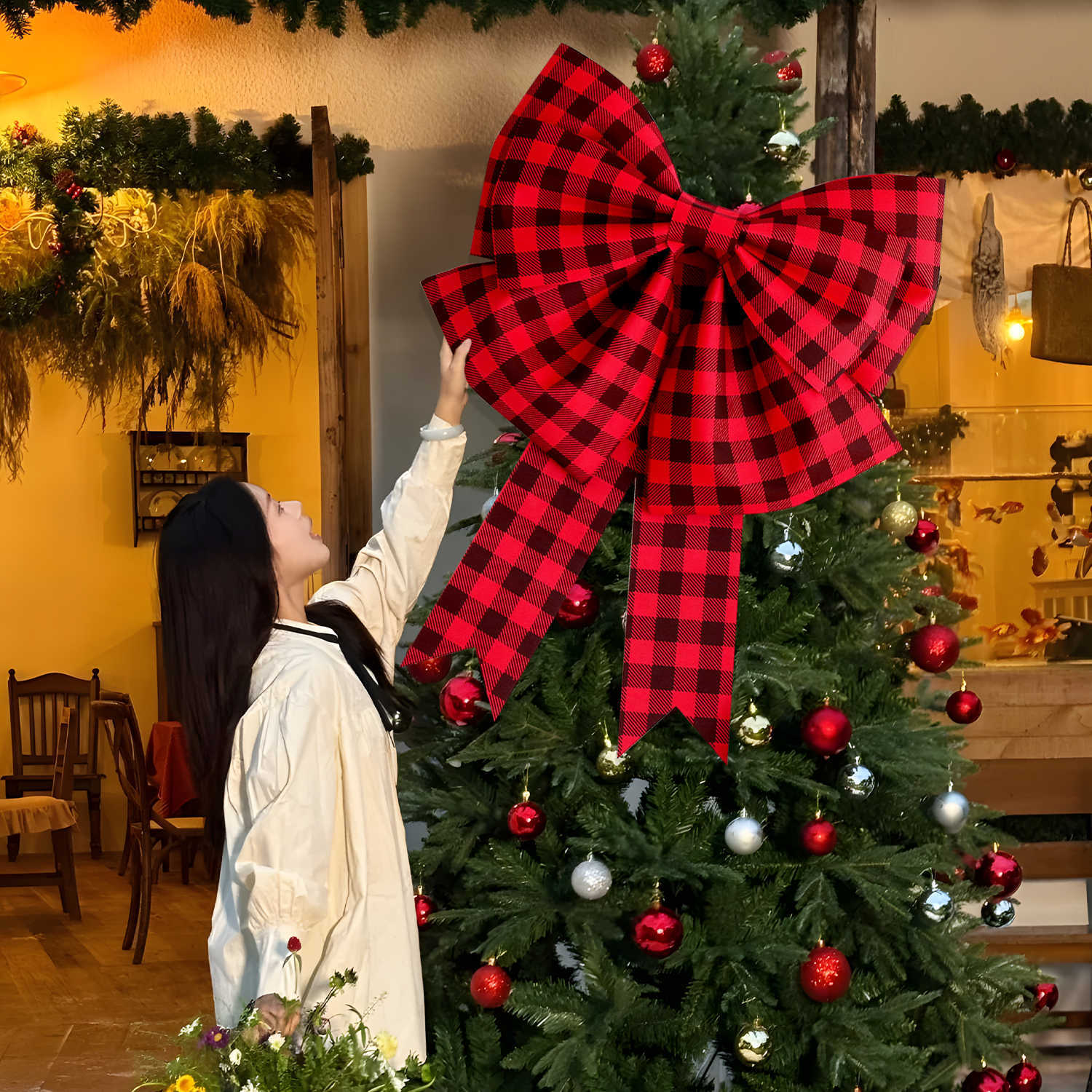 격자무늬 크리스마스 레드 [대형 75cm]