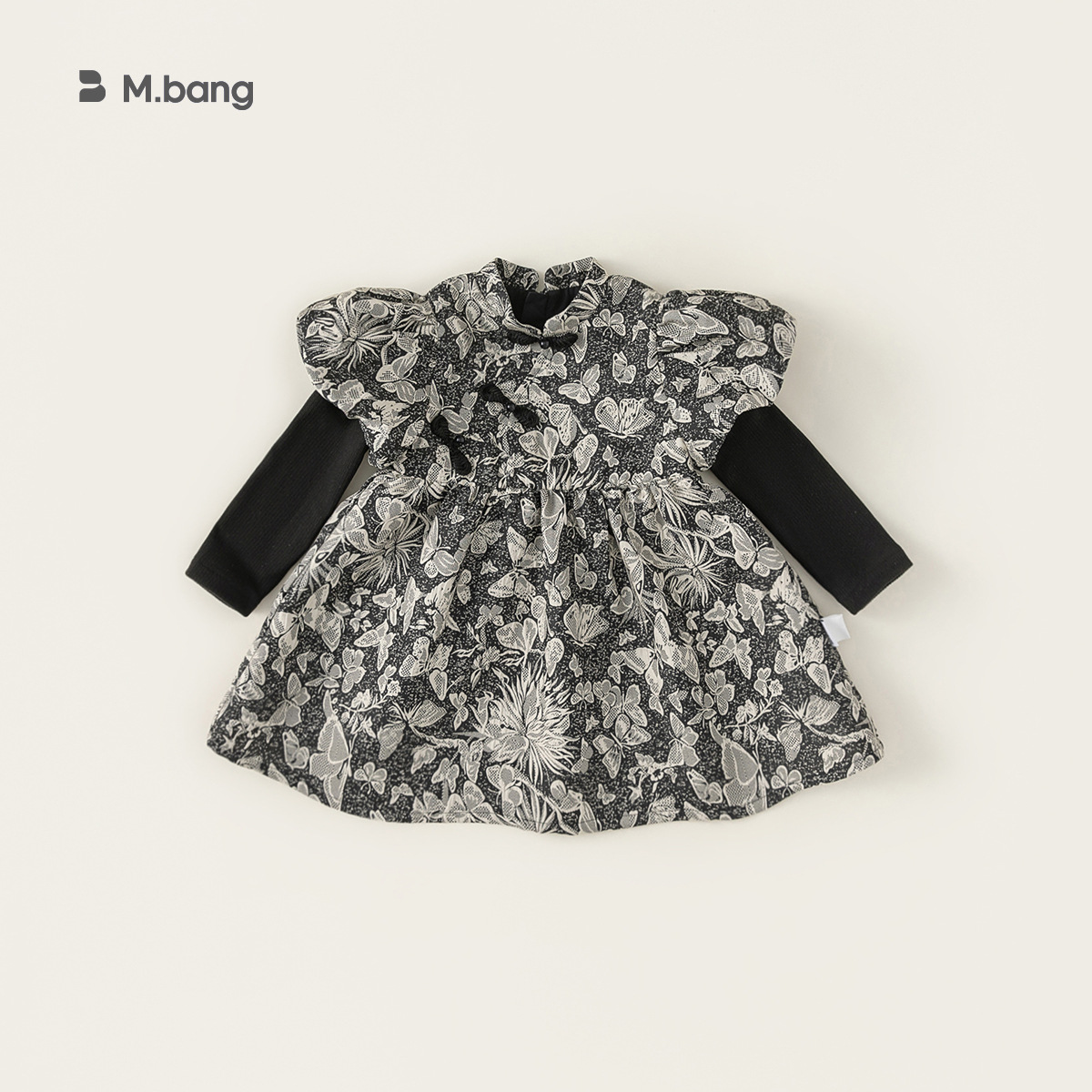 Yubao ropa infantil de niñas vestidos de manga de burbuja falsos dos piezas de falda de flores de contraste de otoño de estilo chino falda de estilo nacional