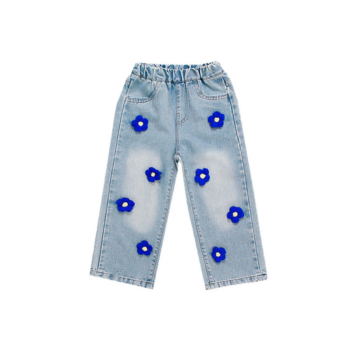 Girls' Pants Spring and Autumn Set 2025 Children Loose Wide Leg Pants Spring Korean Version Girls' Straight Leg Jeans