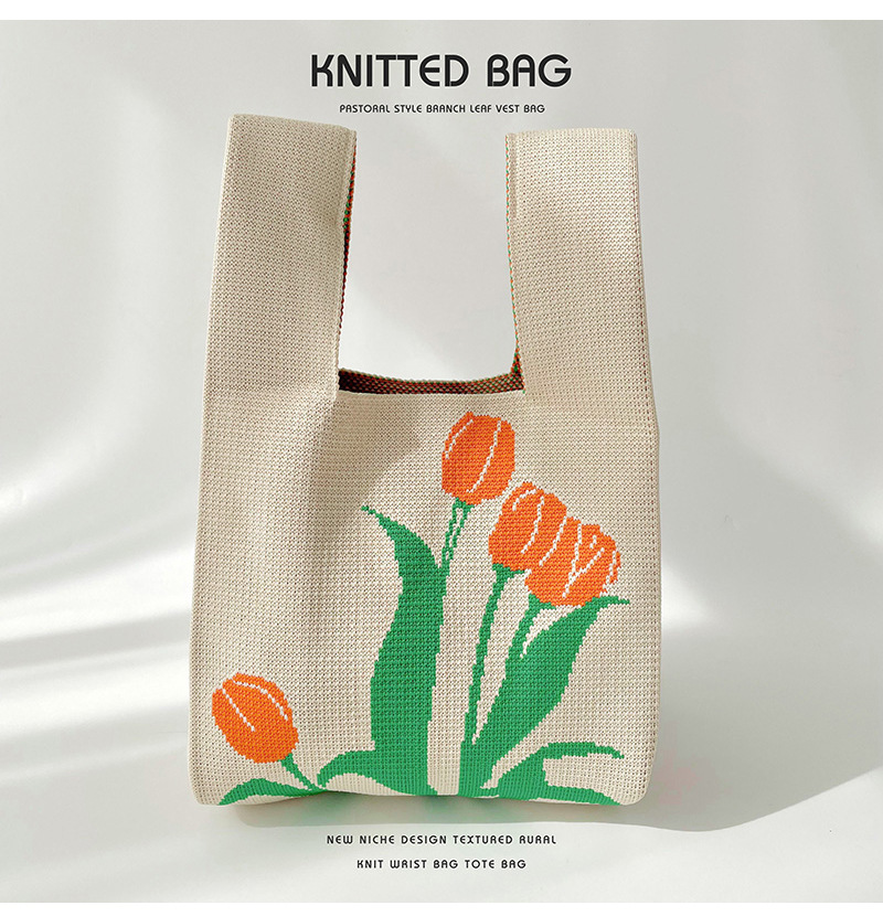 Women's Medium Knit Letter Flower Cute Vintage Style Square Open Handbag display picture 2