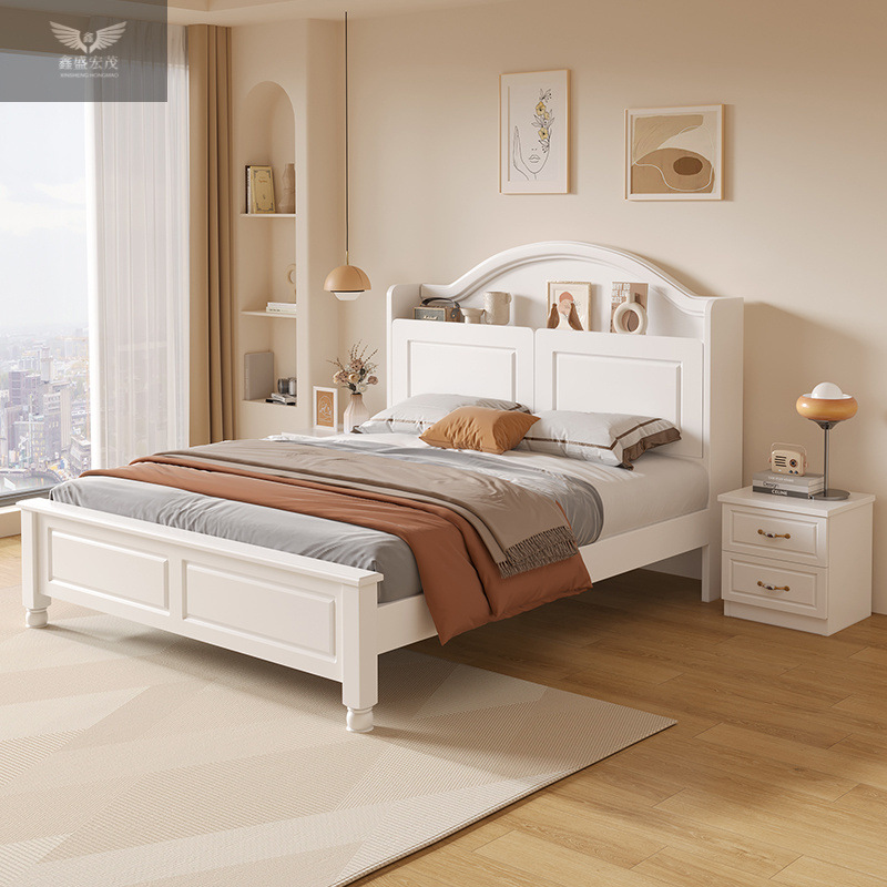 Cama americana de madera maciza 1,5 m Cama doble minimalista moderna 1,8x2m Dormitorio principal Casa de familia 1,2 m Cama individual de madera
