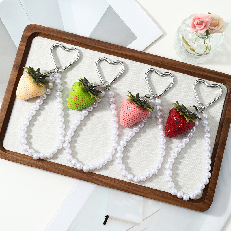 Sweet pastoral style cute cartoon artificial strawberry faux pearl handmade beaded wrist strap keychain bag pendant Sweet pastoral style cute cartoon artificial strawberry faux pearl handmade beaded wrist strap keychain bag pendant
