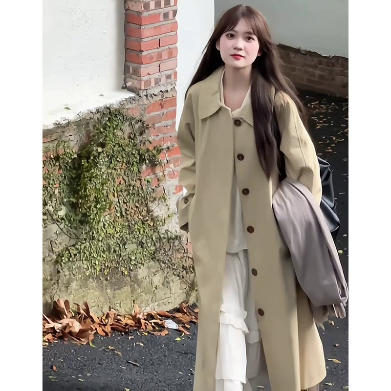 Женский плащ цвета хаки, средней длины, ранняя весна и осень, модный миниатюрный стиль, тонкое повседневное пальто.