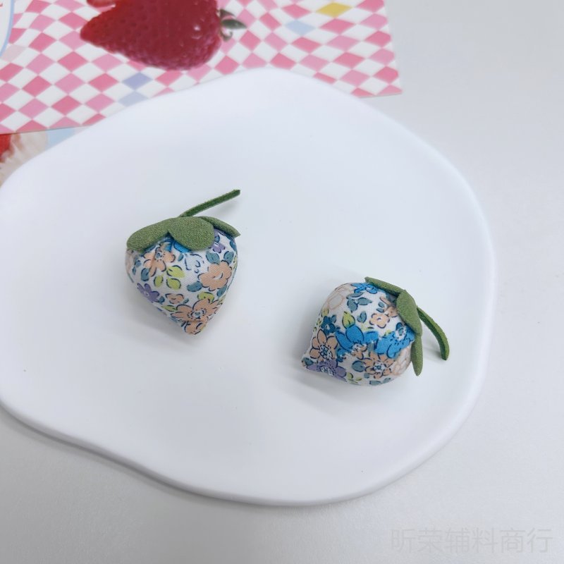 可爱碎花格子点子充棉立体草莓diy配饰 布艺手工饰品配件服装辅料|undefined