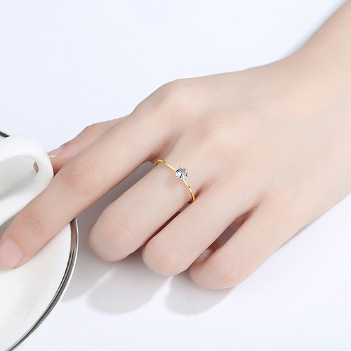 PAG&MAG simple ring Korean style S925 silver ring gold ring set with six-claw zircon wedding ring engagement props