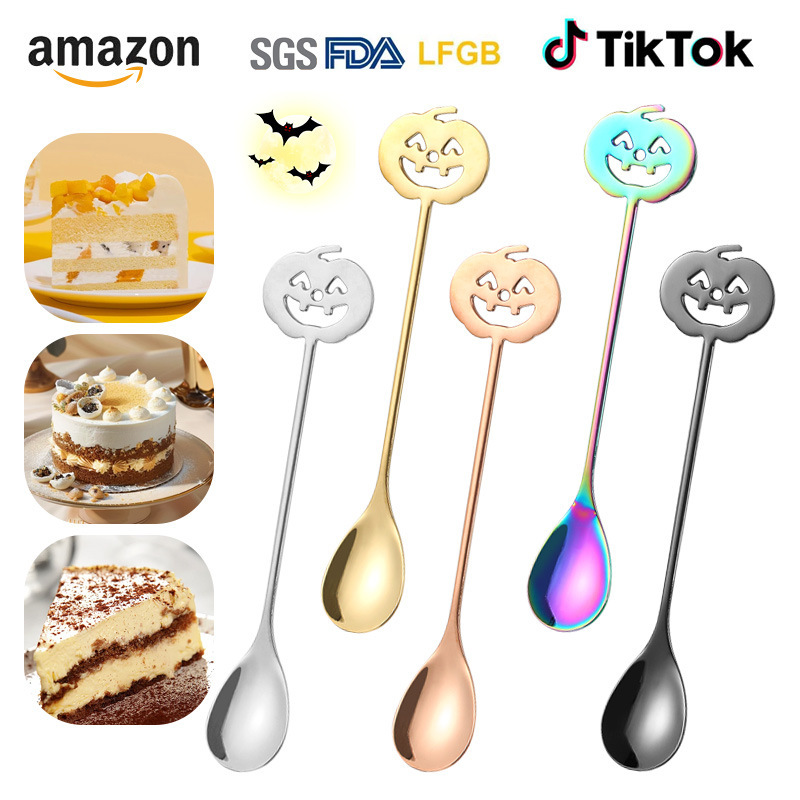 Factory Direct Sales 304 Stainless Steel Pumpkin Spoon Scandinavian Style Design Cartoon Scandinavian Style Pumpkin Spoon