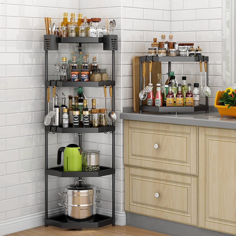 새로운 주방 카운터 탑 스토리지 랙 바닥 스토리지 코너 삼각형 스토리지 랙 다기능 가정용 마무리