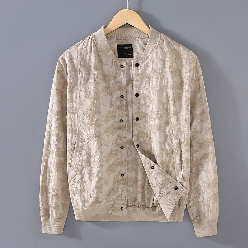 G156 Spring and Summer New Men's Youth Cotton Yarn-dyed Jacquard Casual Jacket Baseball Jacket Breathable Trendy Top