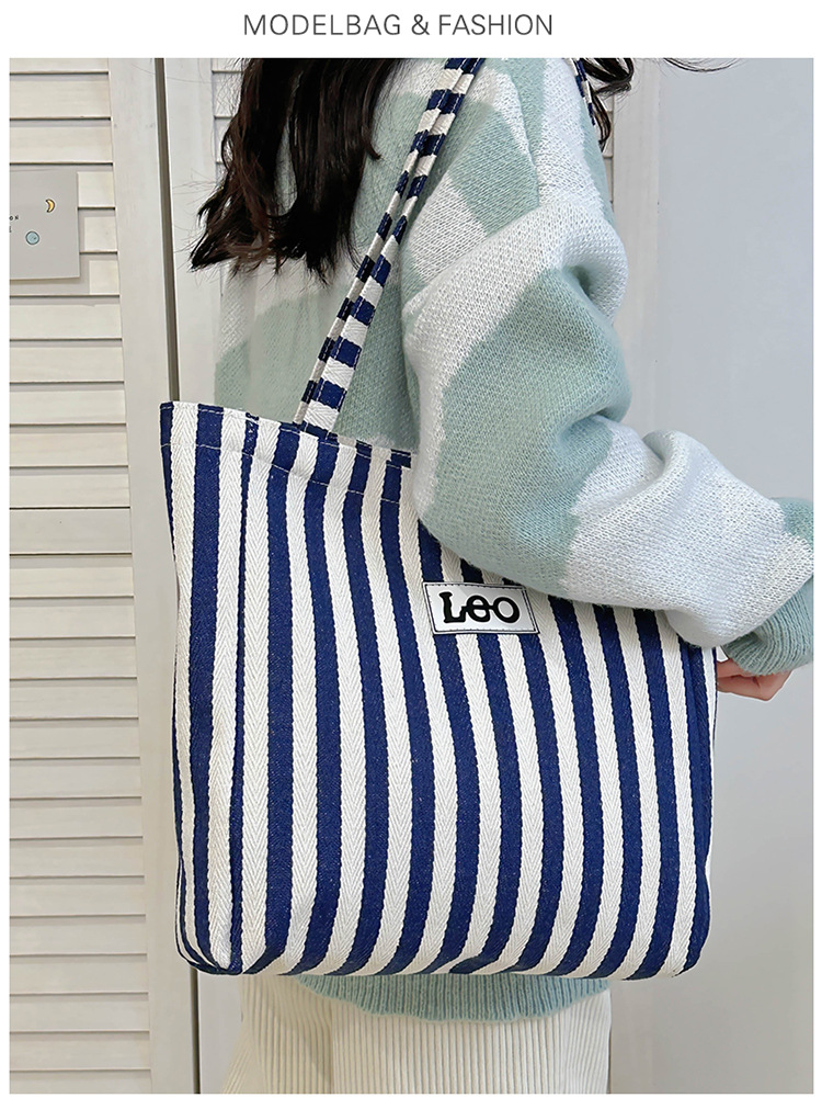 2024 Summer new canvas shoulder bag Tote bag, black and white striped trendy patchwork large capacity handbag undefined