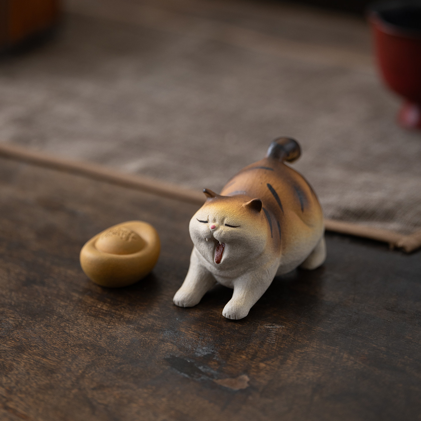 宜兴原矿紫砂小猫咪茶宠摆件可爱小猫茶玩装饰品茶桌工艺品装饰品