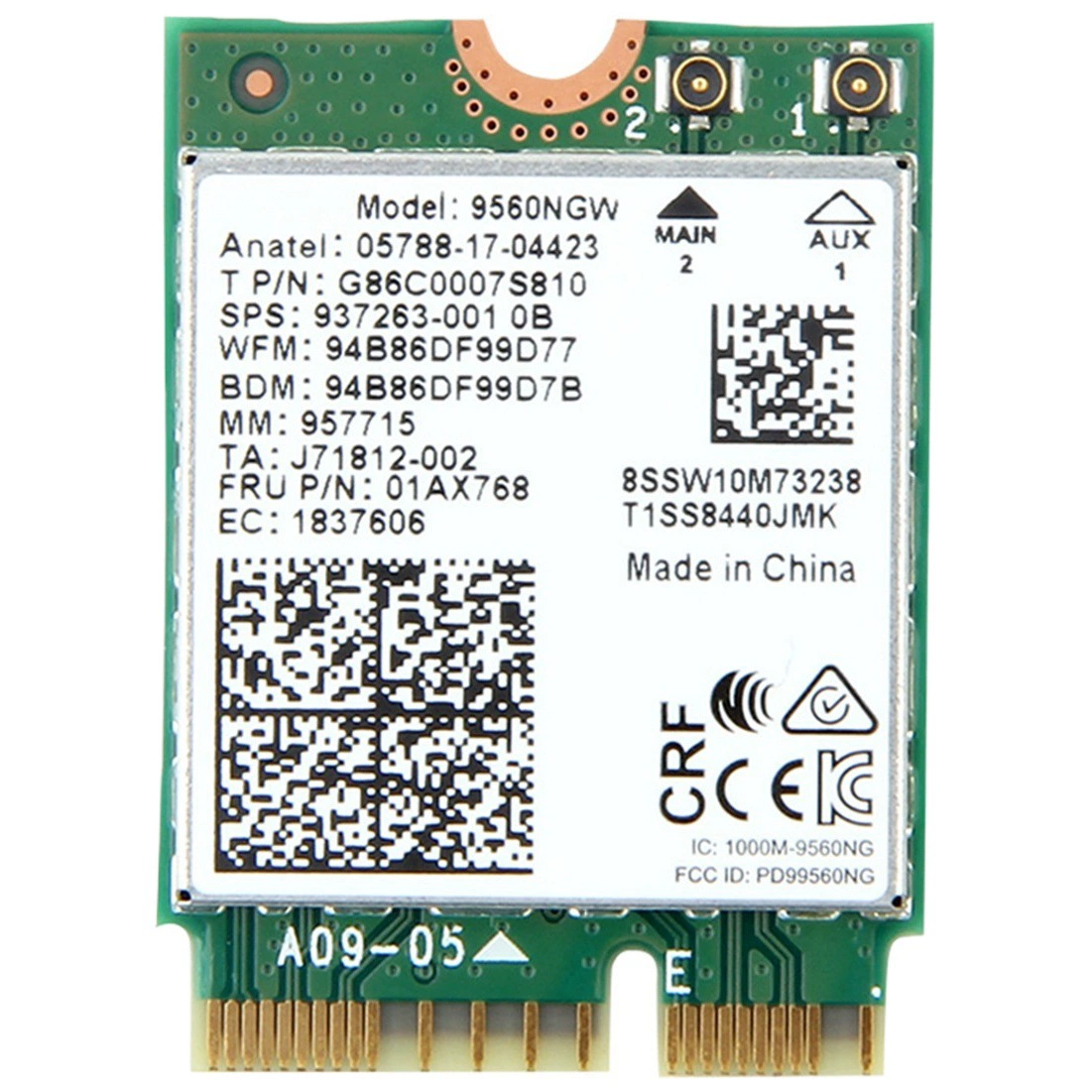 9560NGW AC Cnvio 1733M 2,4G/5G Двухдиапазонная гигабитная беспроводная сетевая карта Wi-Fi Bluetooth 5,0