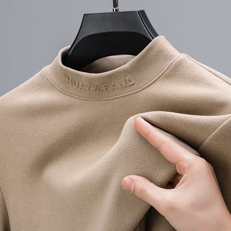 새로운 가을 반 칼라 하이 엔드 양털 스웨터 남성용 세련된 단색 긴 소매 티셔츠 남성베이스 셔츠