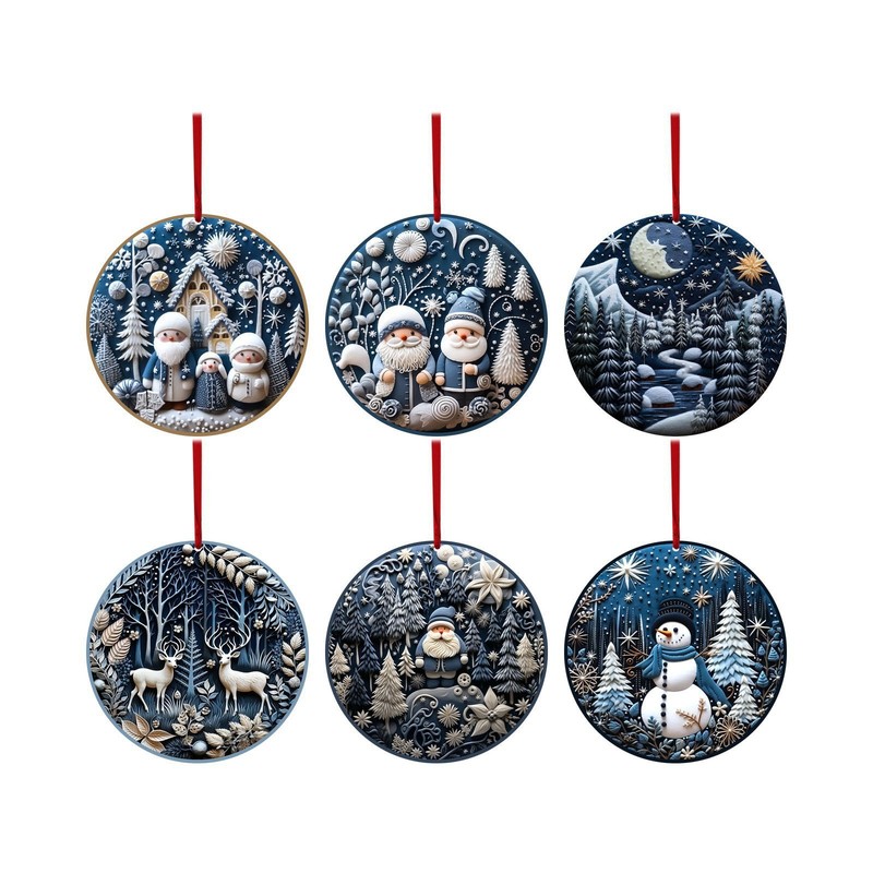 越境新商品 クリスマス ブルー ラウンドディスク 雪だるま トナカイ クリスマスツリー 吊り飾り デコレーション 丸型飾り アクリル|undefined
