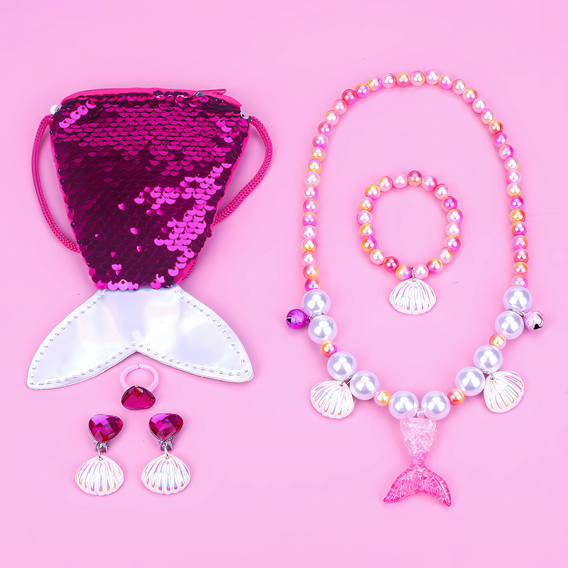 로즈 레드 프린세스 피쉬테일 목걸이 가방 세트