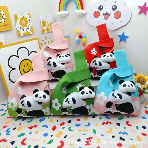 Holiday Gift Bag Student Gift Gift Bag Cute Cartoon Panda Knitted Handbag Shoulder Bag Chengdu