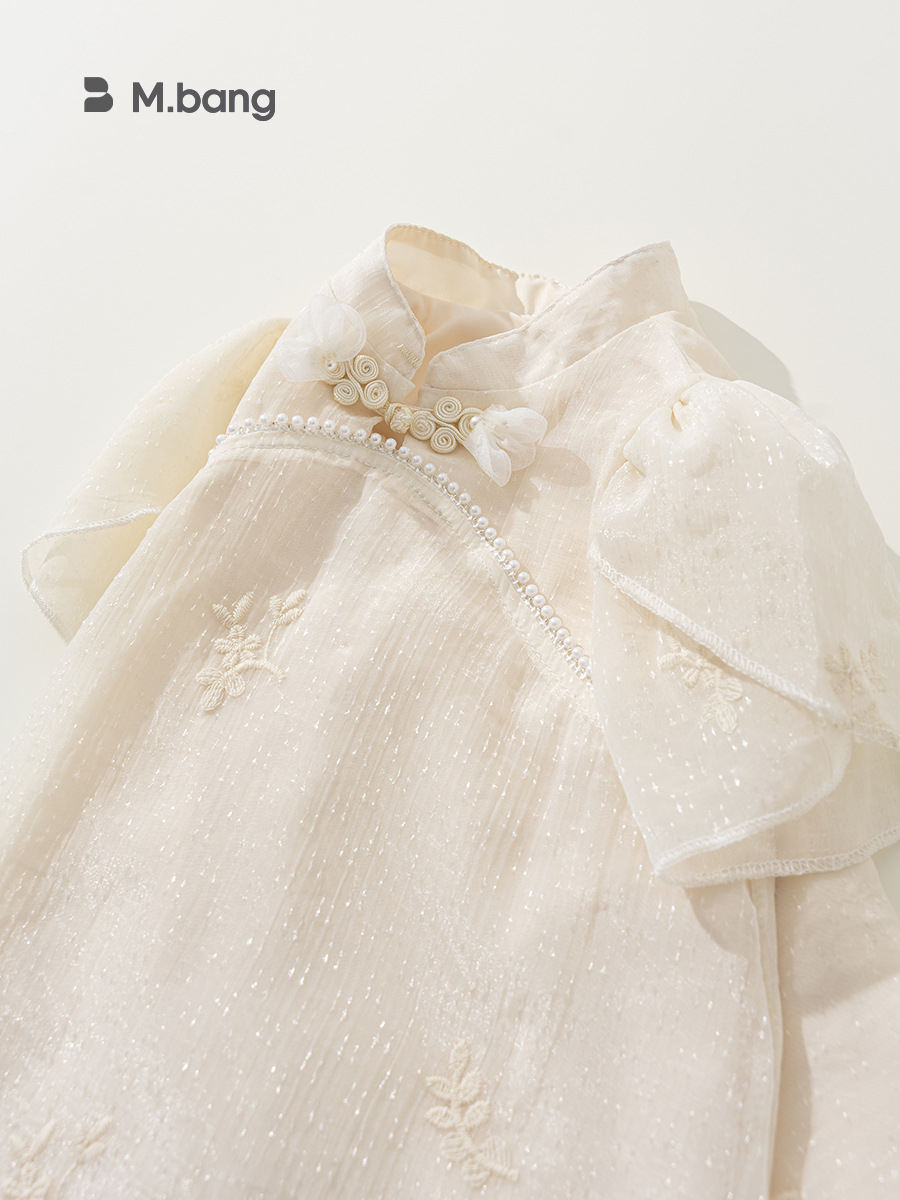Yoobao ropa infantil niñas vestidos de estilo nacional de verano 2025 nuevo estilo chino de perlas de disco vestido de niños cheongsam