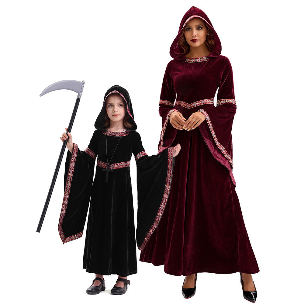 2025 Halloween Family Costume Performance Costume Party Performance Costume Adult European Medieval Burgundy Vampire