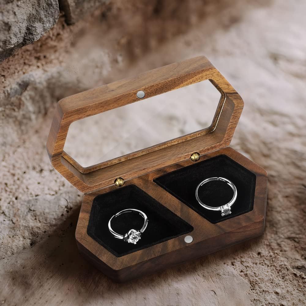 新款对戒盒磁吸戒指首饰盒珠宝小耳环耳坠收纳盒木质 包装