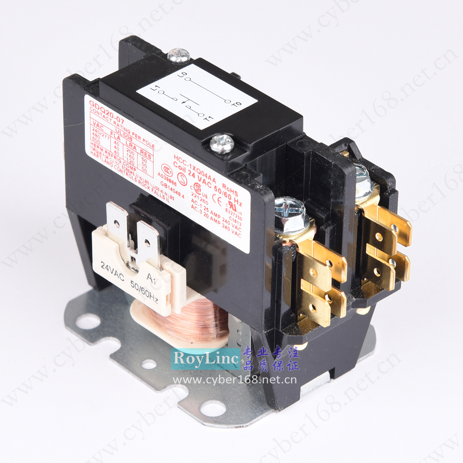 24VAC 40A HCC-1XQ04AA UL单相带汇流条风管机空调美式交流接触器