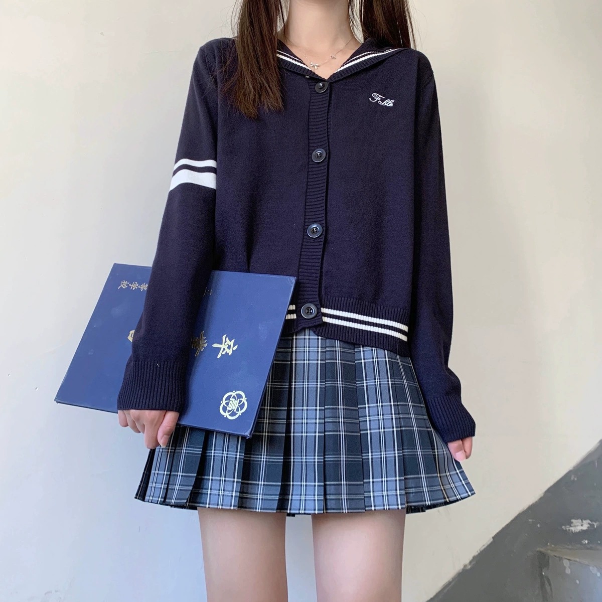 Кристально приличная pleated юбка студентка, кардиган, свитер, японская куртка, вязаный демисезонный тёплый длинный рукав