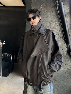 Men's Leather Jacket 2024 Spring and Autumn New American Retro Cleanfit Stylish Loose Pu Leather Stand Collar Wholesale
