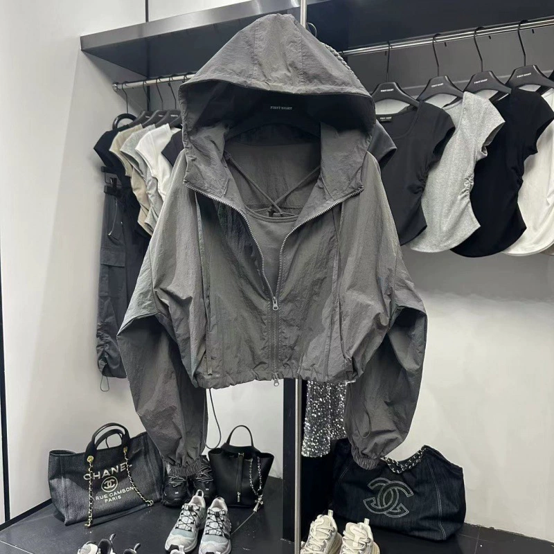 Дизайн летней куртки, oversized дышащий ветровка с солнцезащитной защитой для отдыха, белый/серый/черный
