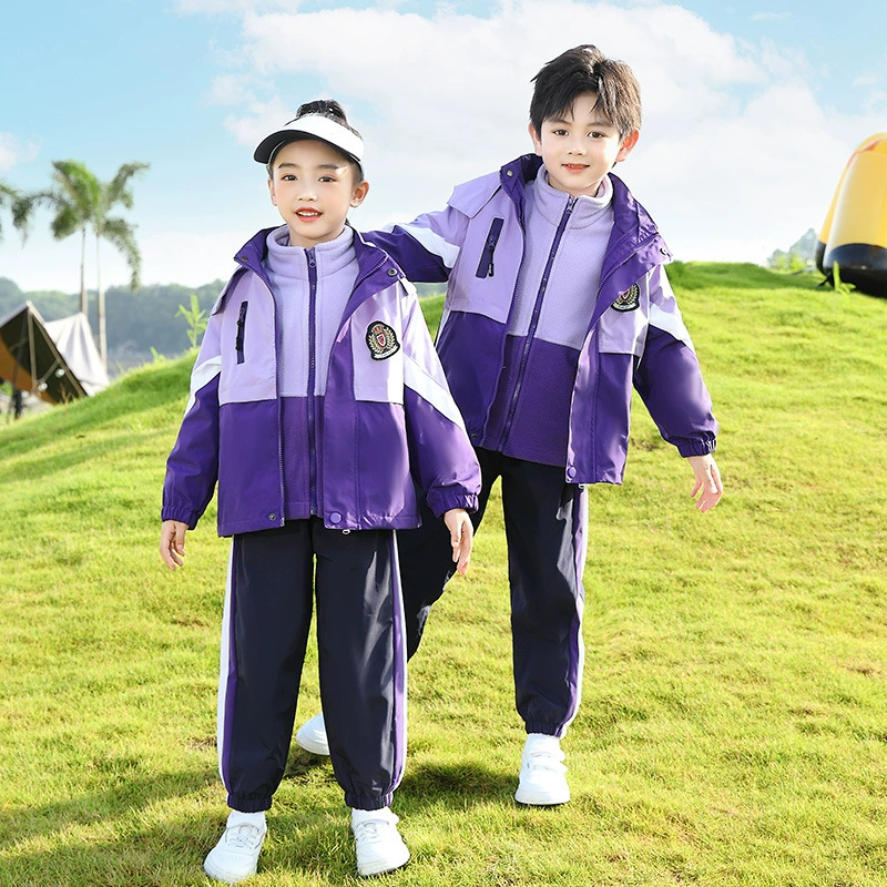 2023 осенне-зимний детский сад Садовая одежда новая куртка для мальчиков и девочек на флисовой подкладке костюм из трех предметов для начальной школы