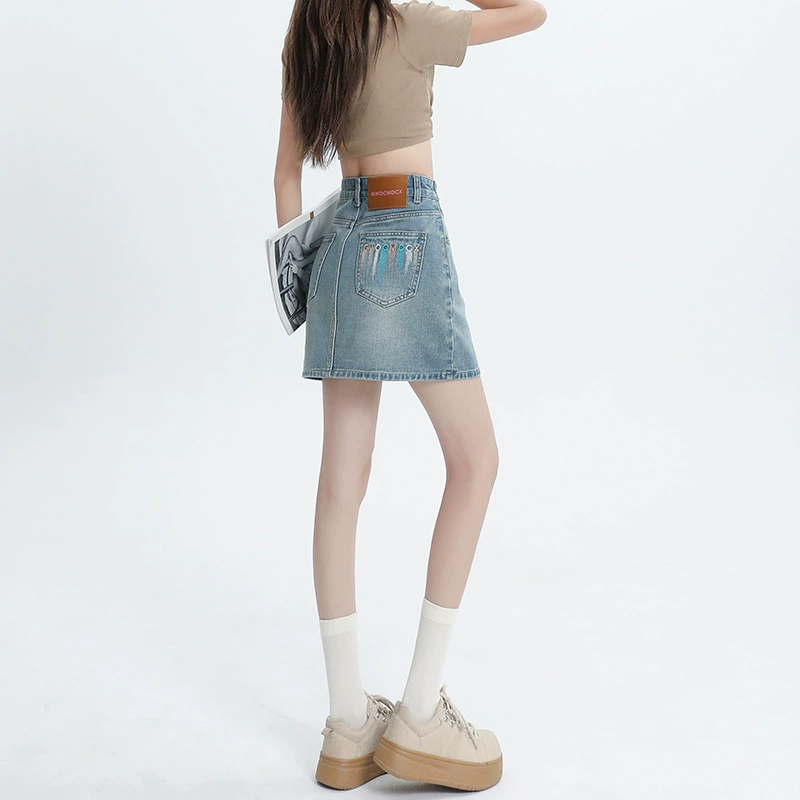 Summer denim skirt, universal protective underware, nostalgia, hip-accented