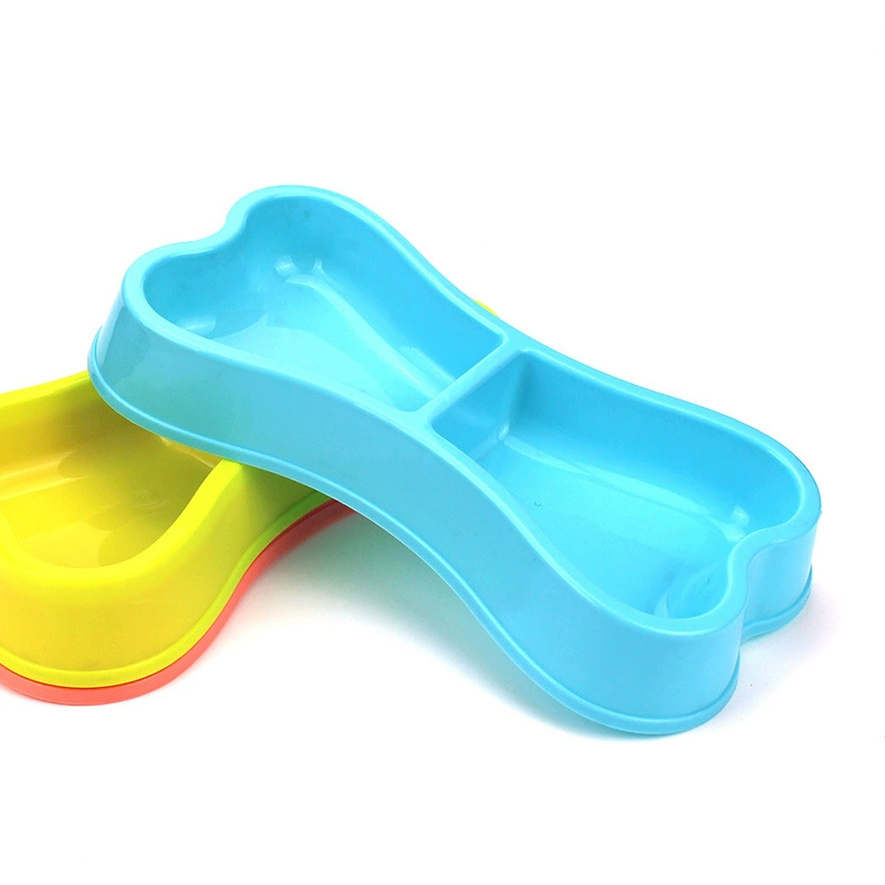 Pet bowl bone‑shaped double bowl, plastic, candy colors, lightweight (0.07 kg)
