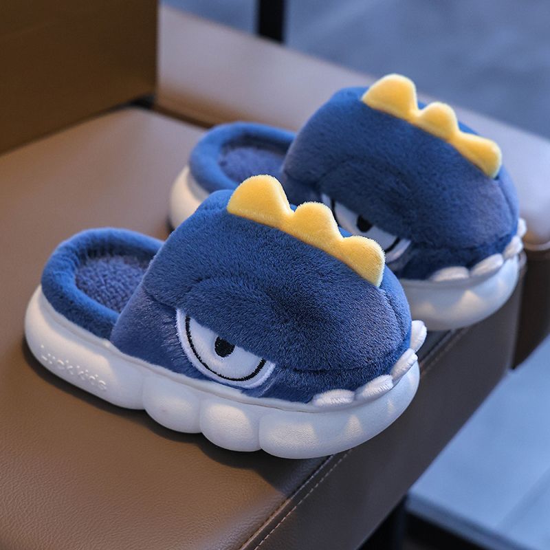 Bolsa de invierno para niños zapatos de tacones de algodón para niños dinosaurios cálidos lindos niños pequeños y medianos peludos antideslizantes zapatillas de algodón grueso