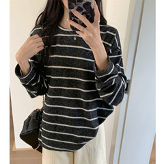韩系条纹长袖t恤内搭打底衫女2025新款秋冬季宽松休闲百搭上衣