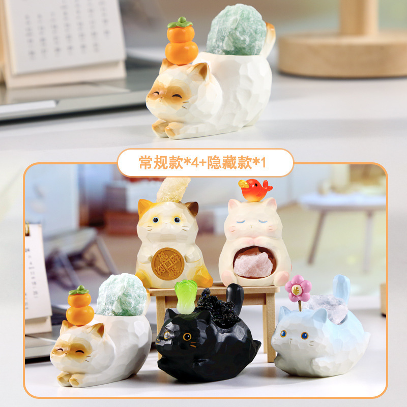 猫猫能量PAI水晶盲盒 可爱小动物桌面摆件盲盒创意设计树脂工艺品|undefined