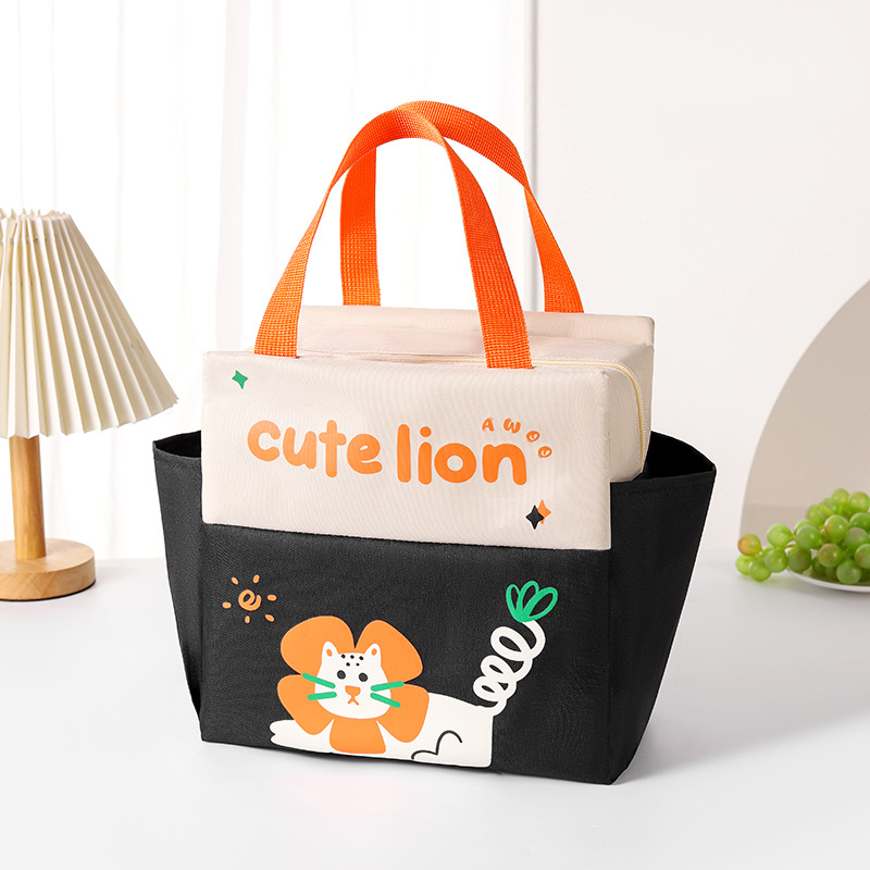 Bolsa de almuerzo de dos bolsillos portátil de almuerzo de dibujos animados bolsa de almuerzo para llevar comida al trabajo y la escuela bolsa de almuerzo portátil de gran capacidad