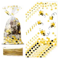 Пластиковый пакет для конфет Spring Bee, желтый пакет для закусок с пчелой, подарочная упаковка, сумка для раскрытия пола, товары для вечеринок