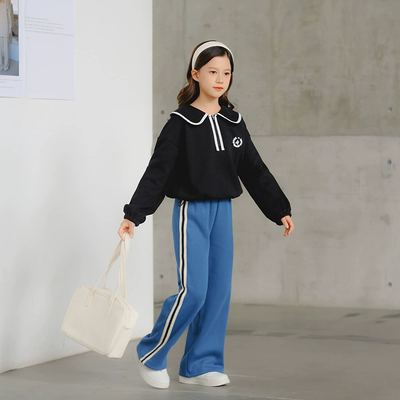 Demi-season short sweatshirt for leisure with zipper, uniform, trousers, sticker, set, for teenagers, family style
