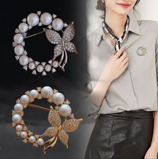 Pearl anti-exposure buckle high-end fixed clothes brooch clothes neckline decorative corsage all-match collar pin accessories