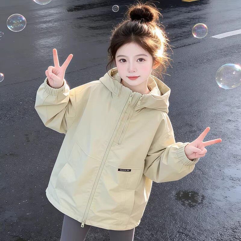 Girls' windbreaker jacket, 2026 autumn/winter new style, thickened cotton, fashionable hooded jacket for older children