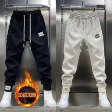 男士秋冬季加绒加厚休闲卫裤潮流修身时尚休闲裤运动哈伦小脚裤子