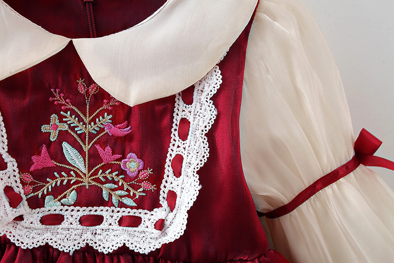 Robe de princesse élégante pour petites filles, nouveau style d'automne, jupe à manches longues en dentelle épissée pour enfants 4873_voghion.com
