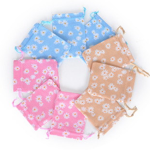 Cross-Border New Product Colorful Printed Linen Bag Small Daisy Drawstring Drawstring Gift Bag Jewelry Jewelry Gift Packaging Bag
