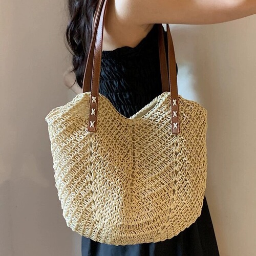 Lazy Style Grass Weaving Bag 2024 Spring New Arrival Large Capacity Spring Outing Shoulder Bag Fashion Hiking Handbag Beach Bag
