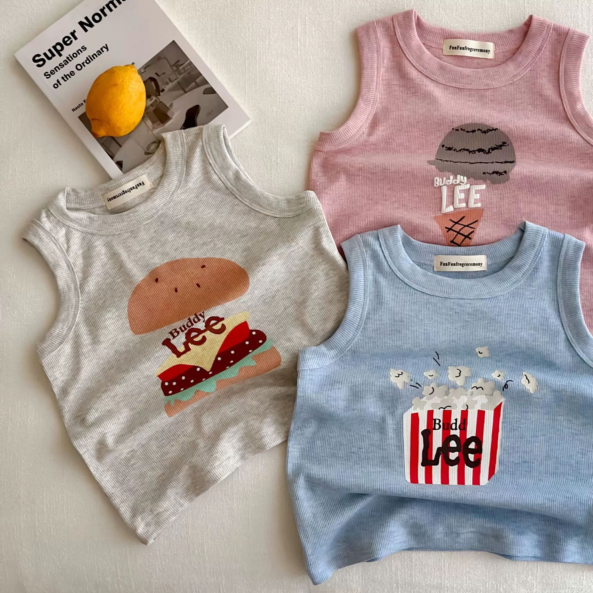 Summer 2024 Children's Short Sleeve T-shirt Japanese Style T-shirt for Young Boys and Girls, No Sleeve Backless Top, One Piece Drop Shipping for Boys and Girls