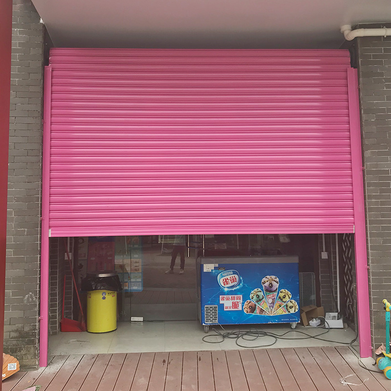 Pink Galvanized Electric Rolling Shutter Door Aluminum Alloy Household Fully Automatic Fast Rolling Shutter Door Villa Stainless Steel Garage Door