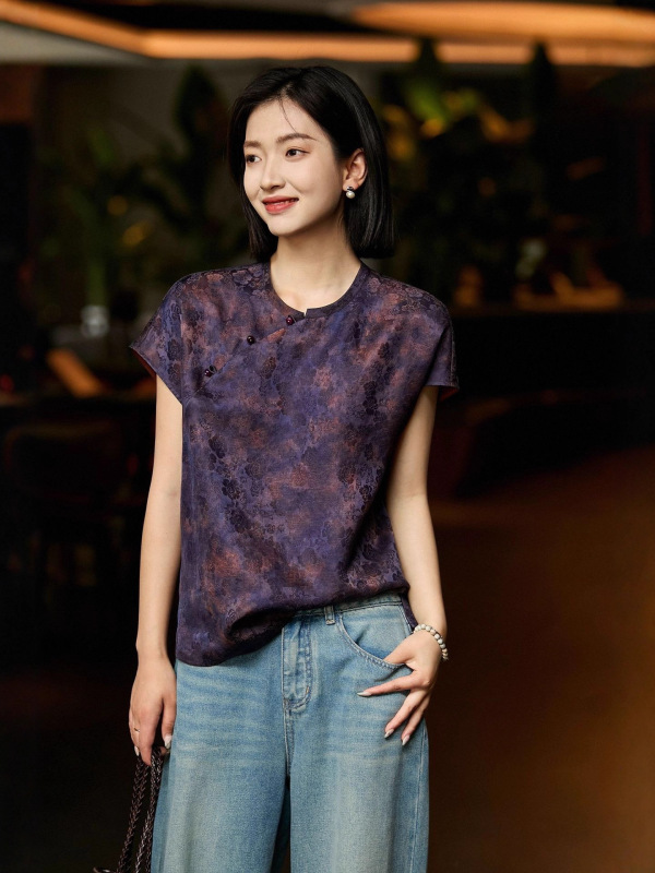 东方贵女 • 阙紫』非遗香云纱中式工艺无法复刻真丝立领上衣の|undefined