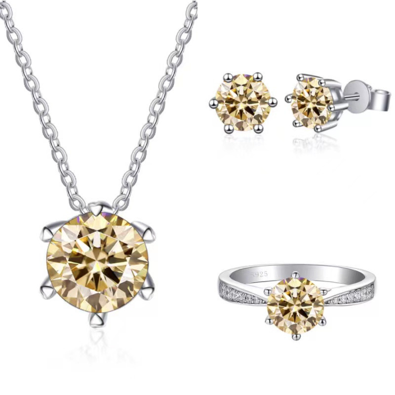 El diseño clásico de lujo de la atmósfera de piedra de seis garras collar pendientes anillo conjunto de suministro en vivo joyas joyas