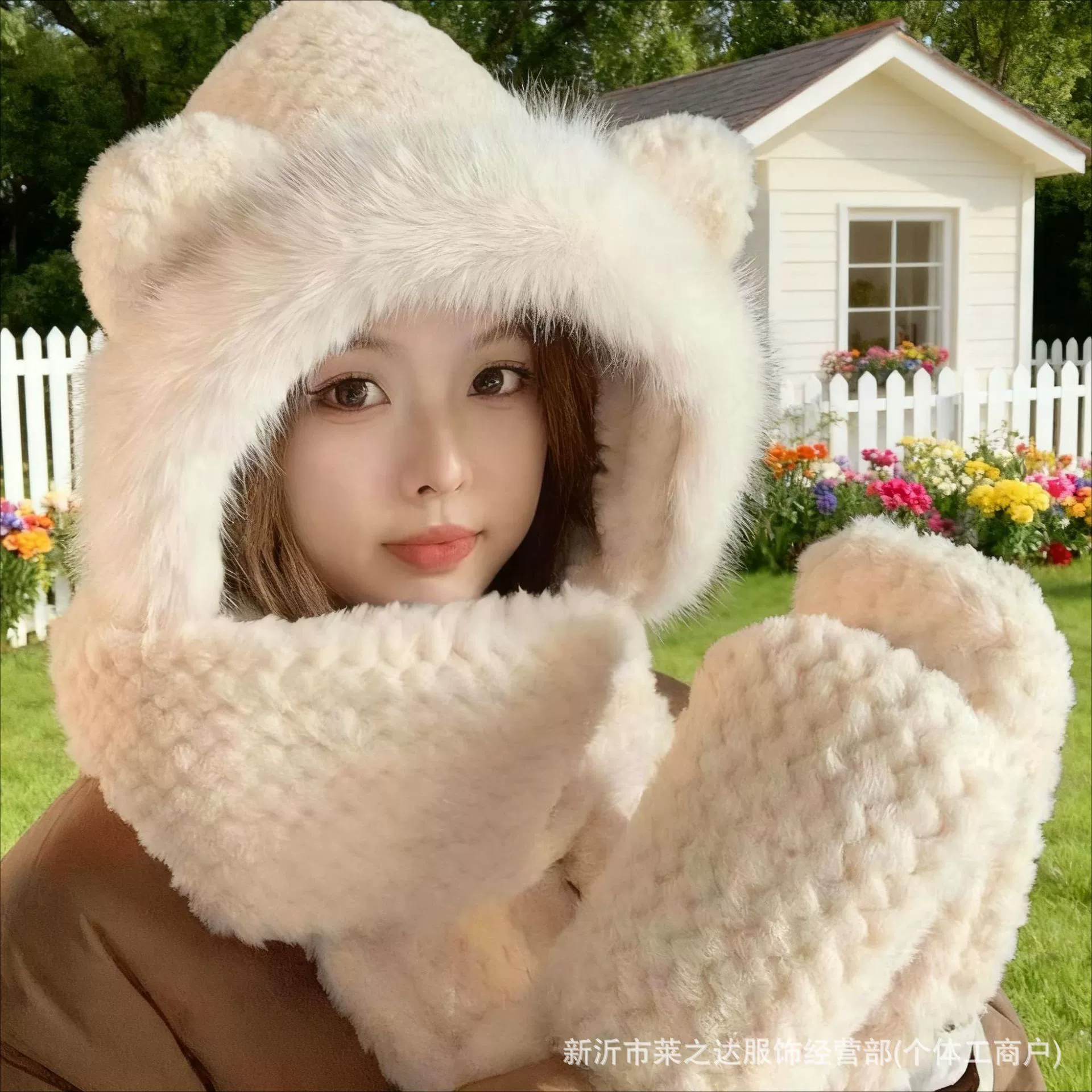 Новый медвежонок шапка плетеный с тисненой шейка перчатки плюшевая шапка из трех частей зимняя женская ветрозащитная ухо шерстяная шапка