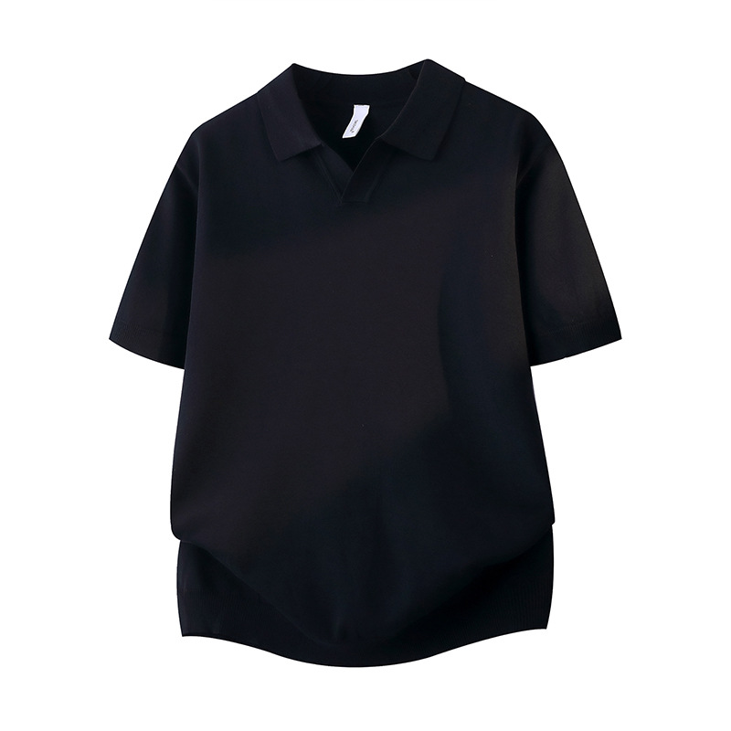 Polo camiseta de punto camiseta de manga corta hombre cuello V gaviota cuello viejo viento delgado camiseta de hielo de seda de verano fábrica transfronteriza al por mayor