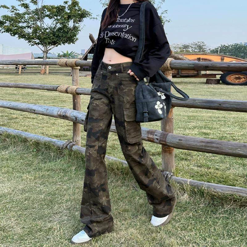 Американские чистые fit bootcut камуфляж джинсы для мужчин и женщин, дизайн с множеством карманов, повседневные штаны верхнего класса