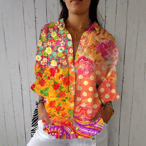 2026 New Style 3D Printed Lapel Short-Sleeved Shirt for Women, Loose, Casual, Versatile, Cross-Border Foreign Trade Style
