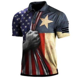 Amazon independent station hot sale popular color matching fashion 3D printing summer loose casual short sleeve polo shirt